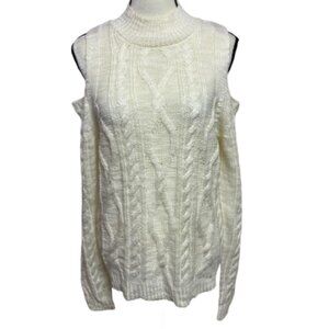 Alison Andrews Soft Cold Shoulder Cream Cable Knit Sweater Size Large #1073